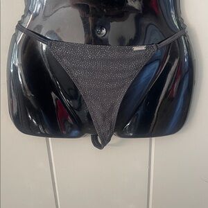 NWT Steve Madden String Thong Panty Black Sparkle Sissy Whimsical Goth Festival